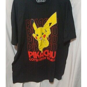 Pokemon Pikachu Shirt Mens 2xLarge Black Gotta Catch ‘Em All Cotton Graphic Tee